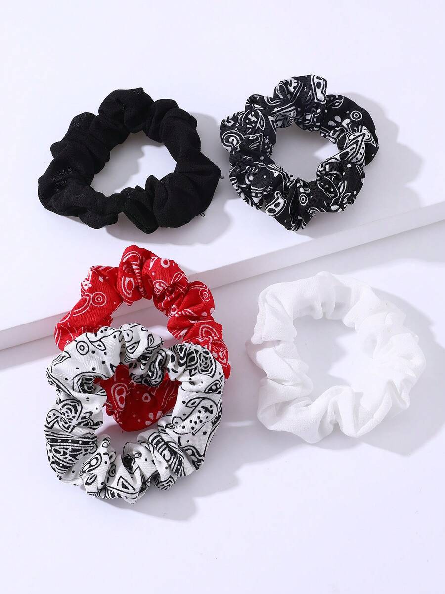 5 Dây buộc tóc in họa tiết Paisley tối giản cho nữ, thiết kế xoắn ốc, thích hợp để đeo hàng ngày, mùa thu/đông - Nhiều màu - Xem 1