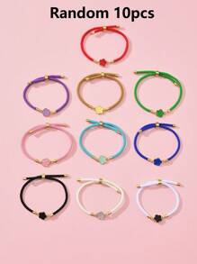 1/5/10 件多色时尚优雅可爱幸运五叶花、蝴蝶、心形、海星、海龟可调节手链，适合情人节、恋人、朋友、家庭聚会礼物，适合女性日常佩戴 - 五瓣花手繩 - 查看 24