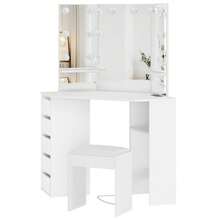 Vanity Desk With Mirror And Lights, Corner Makeup Vanity Desk, Large Dressing Tables With Charging, 5 Drawers, Shelves And Vanity Stool - 白色 - 查看 6