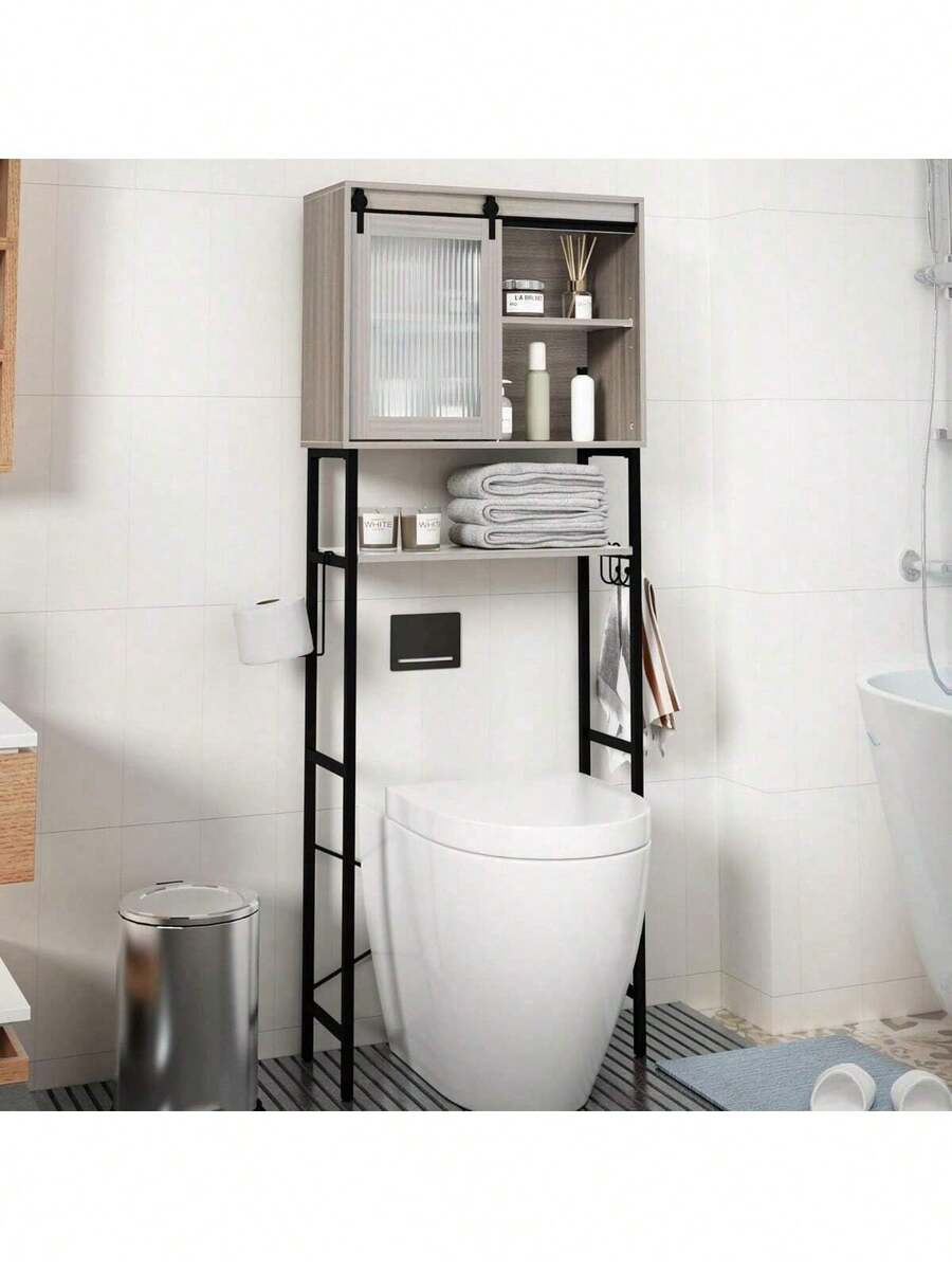 Over The Toilet Storage With Sliding Door And Adjustable