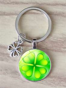 1pc Lucky Four Leaf Clover Keychain Alloy Pendant Time Gemstone Glass Crystal Handbag Men's Car Lucky Jewelry Fashion Gift School Car Accessories Cute Goth Y2k