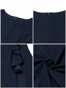 Missufe Women's Navy Blue V-Neck Short Sleeve Ruffle Hem Mermaid Formal Maxi Dress, Elegant Cocktail Party Gown, Wedding Guest Dress - Navy Blue - View 4