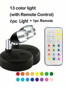 1 foco inalámbrico RGB LED, Luz LED portátil, luces LED de acento operadas con batería y control remoto, Luz LED portátil regulable con cabezal giratorio para cuadros, pinturas, obras de arte, armarios, etc. - Multicolor - Ver 17