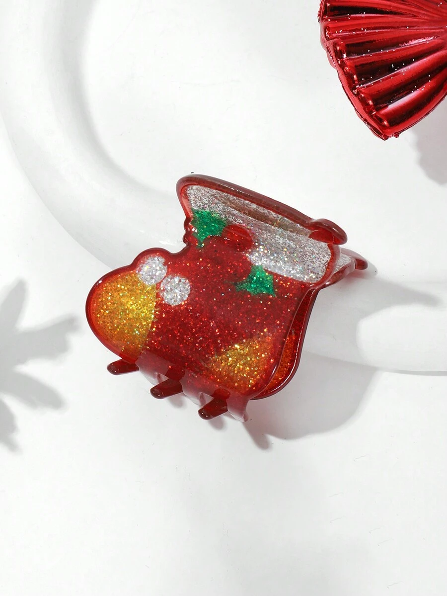 1 件圣诞袜装饰发夹，圣诞老人和雪人图案，休闲可爱亚克力节日发饰，适合圣诞节和日常佩戴 - 彩色 - 查看 1