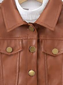 3 peças/conjunto de colete de Pu para meninas primavera/outono, cor café, suéter de malha branca e saia - Branco - Ver 4