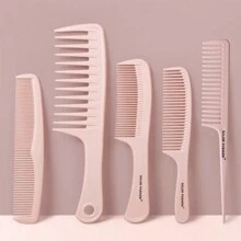 salon fashion 1pc/5pcs Set Wide Tooth Comb, Styling Comb Set, Suitable For Various Hairstyles And Detangling - Wide Tooth, Fine Tooth, Parting Tail Comb, Hair Styling, Double Wide Tooth Comb, Suitable For Wet Hair, Wavy Hair, Thick Curly Hair - Pink - View 7