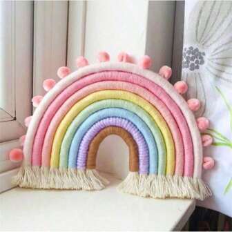 One Large Rainbow Tassel Wall Hanging Handmade Pom Flower Garland Rainbow Decoration For Children Room Girl's Bedroom Baby Shower Nursery Decor,Home Decor ,Room Decor,Wall Decor Gifts Birthday Graduation