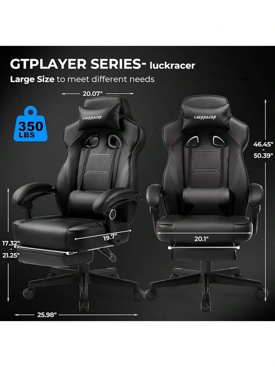 GTPLAYER Gaming Chair With Footrest, Big And Tall Game Chair 350lb