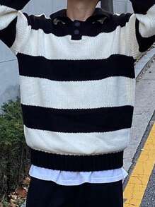 男士复古条纹宽松高街风 Polo 针织衫，秋冬款