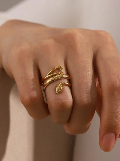 Uworld 1pc 18k Gold Plated Vintage Simple Snake Ring Suitable For Women's Daily Wear