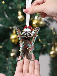 1 件欢呼浣熊圣诞节 LED 亚克力装饰吊坠、圣诞家居装饰、窗户壁炉花园挂饰、圣诞树装饰品、圣诞礼物 - 彩色 - 查看 6