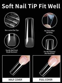 240 chiếc móng tay giả vuông dài XXL phủ toàn bộ và một nửa 2 trong 1 dạng lì nối nhanh bằng gel mềm dành cho phụ nữ và trẻ em gái làm móng tay ấn vào móng tay tự làm - Trong sáng - Xem 7