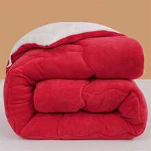 1pc Quilted New Thick Milk Velvet Patchwork Duvet Comforter Quilt - Red+White - View 5