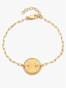 1 件镶有钻石的订婚指南针手链，适合日常佩戴的百搭蛇形项链，刻有文字，18k 金和不锈钢首饰，适合日常佩戴以及送给好朋友和家人的礼物 - 黄金 - 金色 - 查看 5