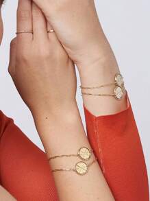 1 件镶有钻石的订婚指南针手链，适合日常佩戴的百搭蛇形项链，刻有文字，18k 金和不锈钢首饰，适合日常佩戴以及送给好朋友和家人的礼物 - 黄金 - 金色 - 查看 3