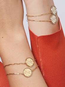 1 件镶有钻石的订婚指南针手链，适合日常佩戴的百搭蛇形项链，刻有文字，18k 金和不锈钢首饰，适合日常佩戴以及送给好朋友和家人的礼物 - 黄金 - 金色 - 查看 2