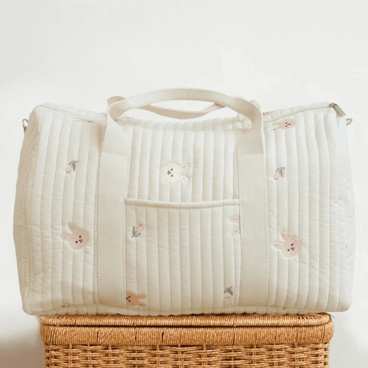 Bolso de mano de Boston de peluche con estampado de oso - Bolso multifuncional de gran capacidad para pañales y almacenamiento de artículos esenciales para bebés, con correa para el hombro, adecuado para bebés, adolescentes y adultos