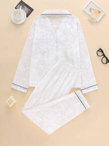 2pcs Women Velvet Pajama Set With Lapel Button Long Sleeve Top And Loose Comfortable Long Pants, Elegant & Warm For Sleepwear & Loungewear