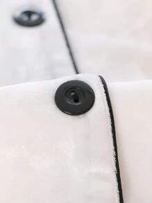 2pcs Women Velvet Pajama Set With Lapel Button Long Sleeve Top And Loose Comfortable Long Pants, Elegant & Warm For Sleepwear & Loungewear