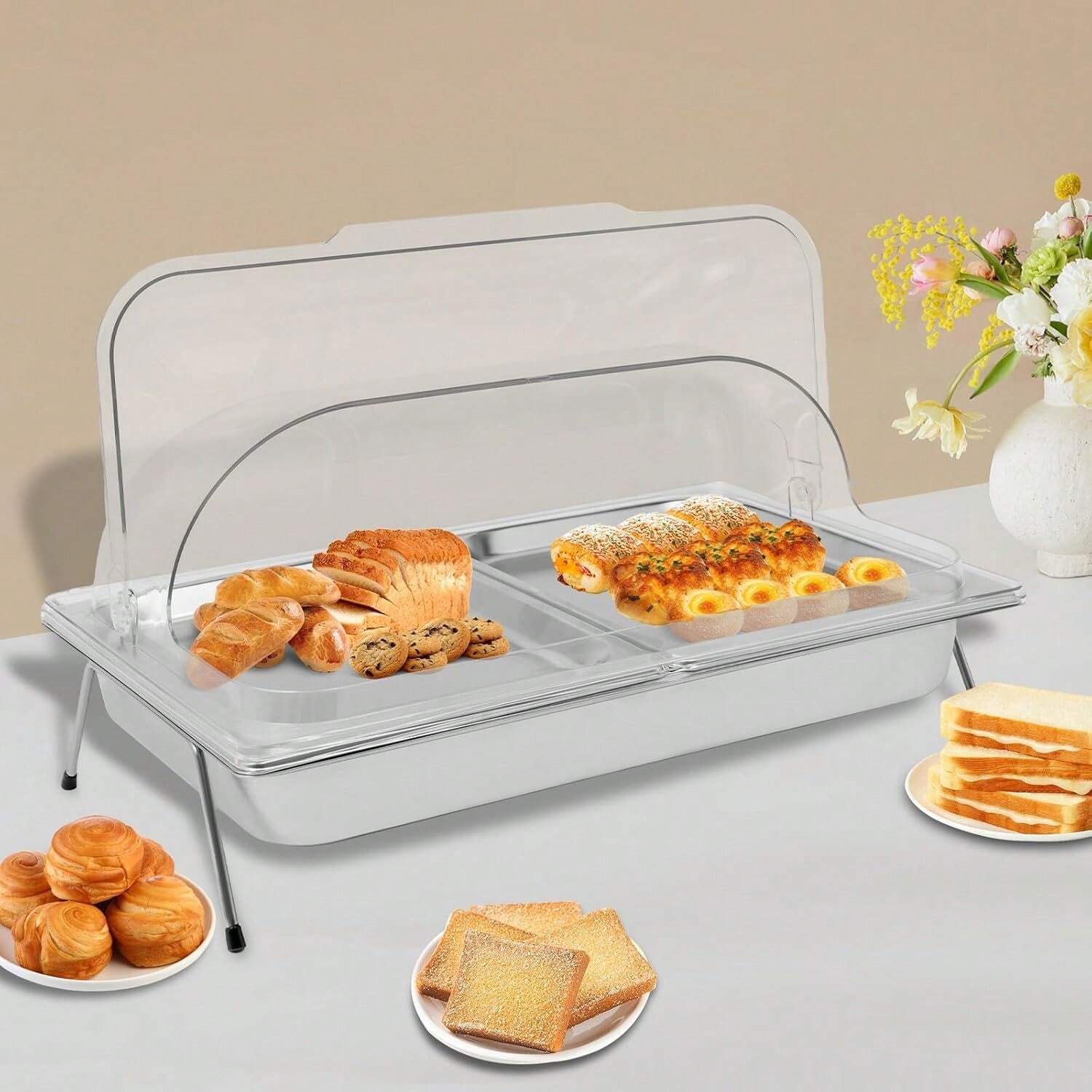 CNCEST CNCEST Roll Top Ice Food Serving Display Tray 3.17Qt 2Pan Food