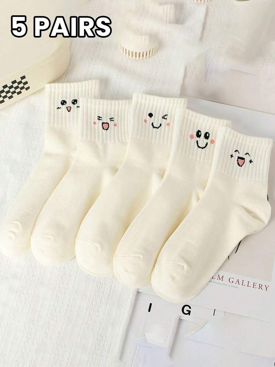 5 Đôi Tất Cổ Cao Cổ Họa Tiết Hoạt Hình Dễ Thương Cho Nữ - Nhiều màu - Xem 1