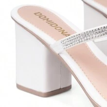 Domidona Women's Sandals With Block Heel And Thin Straps In Rhinestones - trắng - Xem 7