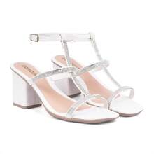 Domidona Women's Sandals With Block Heel And Thin Straps In Rhinestones - trắng - Xem 6