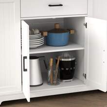 46'' Multi-Storage Rolling Kitchen Island With Rubber Wood Tabletop, Large Farmhouse Kitchen Cart With Adjustable Shelves And Drawers, Movable Dinning Table Bar With Storage Cabinet For Kitchen - 1 - View 6