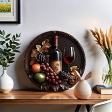 葡萄酒和葡萄圆形铁质标牌 - 耐用、防水、预钻孔、耐候、高清打印 - 适用于家庭、酒吧、咖啡厅的优质墙面装饰 - 金属艺术，8x8 - 单件装，家居装饰，房间装饰，墙面装饰 - 彩色 - 查看 3