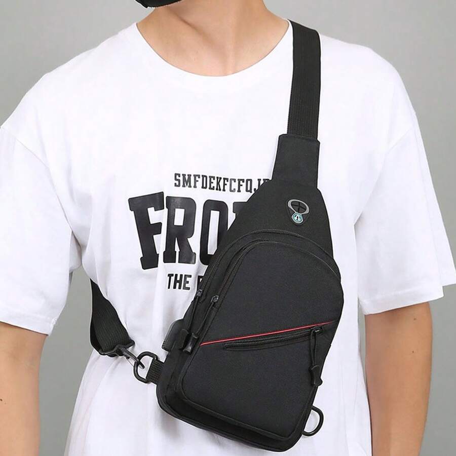 Bolso de pecho informal para hombre, bandolera de hombro para deportes al aire libre, paquete de pecho multifuncional con bolsillo para botella de agua