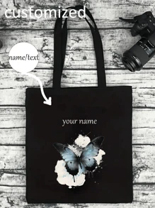 1pc Customized Tote Bag With Personalized Text, Quotes, Slogans, Teacher's Day Gift, Birthday Gift, Unique, Foldable, Large Capacity, Lightweight, Fashion, Canvas Tote Bag, Shoulder Bag, Casual, Shopping Bag