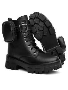 Women's Comfort Blogger Platform BAG Combat Boot - màu đen - Xem 3