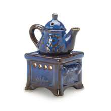 Blue Porcelain Teapot Stovetop Candle Oil Warmer 3.87x3.12x5.37" - Woody - View 2