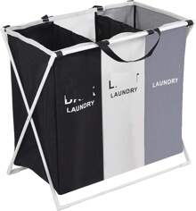 Cesto de ropa sucia grande de 75 l, 3 secciones, de aluminio, plegable, para ropa sucia, Oxford, bolsa de almacenamiento para clasificar ropa, color claro y oscuro - Imprimir - Ver 6