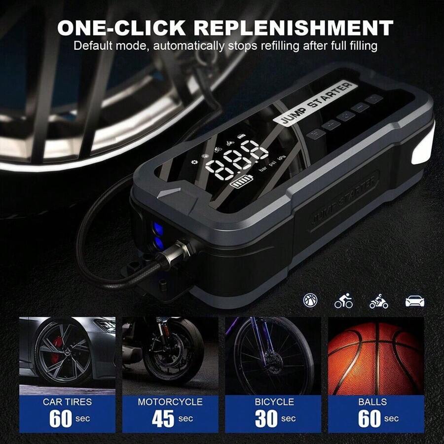 Car Jump Starter With Air Compressor 12V Box Jumper Power Bank Battery