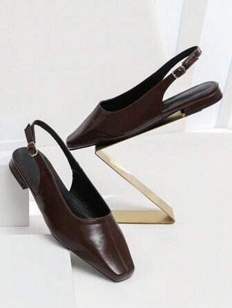 新款露背复古方头休闲乐福鞋，时尚英伦风