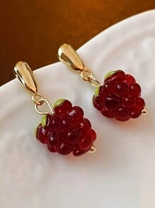 1 Par de Pendientes con borlas en forma de frambuesas rojas/fresas para mujeres, frescos y dulces, elegantes y de moda, versátiles