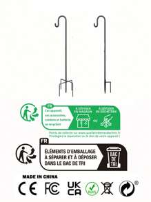 1pc Shepherd-Hooks Adjustable For Bird-Feeder Lantern Plant-Hook Garden-Stake - Plant Stand Hanger For Outdoor Flower Basket, Bird Feeder Hanger Weddings Decor(42cm/76cm/96cm/116cm) - Black - View 9