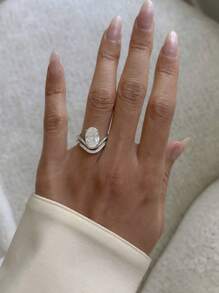 2pcs/Set Fashion Unique Oval Moissanite Ring, Gift For Women Engagement/Wedding/Anniversary