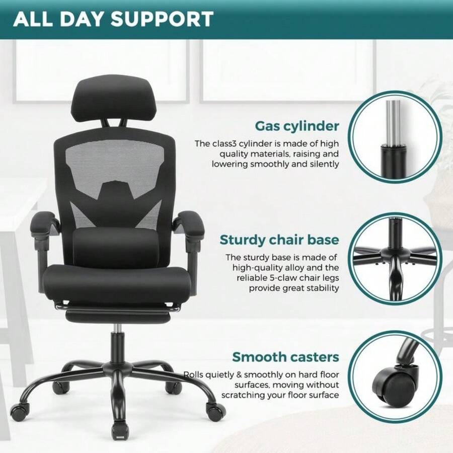 Ergonomic Office Chair With Footrest High Back Mesh Computer Desk