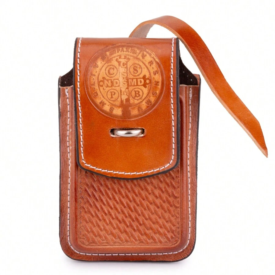São Bento Leather Sheath Rustic Handmade Cell Phone Holder - 駝色 - 查看 1