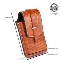 São Bento Leather Sheath Rustic Handmade Cell Phone Holder - 駝色 - 查看 5