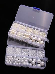 800 Stücke/Box 3-14mm ABS Perlenimitation rund mit Löchern Set in Box, mit Aufbewahrungsbox rein weiß beige lose Perlen, verwendet für Schmuckherstellung von Armbändern, Knöchelbändern, Halsketten - Geschenk für Freundin & Mutter