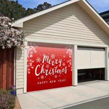Outdoor Patio Garage Door Decoration, Merry Christmas Banner, New Year Garage Door Background, Red Snowflakes - Multicolor - View 3