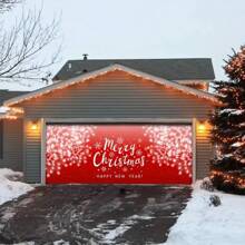 Outdoor Patio Garage Door Decoration, Merry Christmas Banner, New Year Garage Door Background, Red Snowflakes - Multicolor - View 2