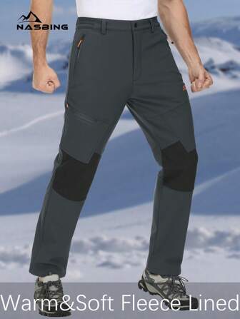 NASBING Pantalones con forro térmico para hombres, pantalones de esquí para nieve y softshell de invierno, para senderismo, camping y deportes al aire libre, con forro polar