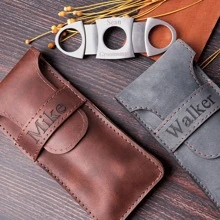 1 hộp đựng xì gà có dao cắt được cá nhân hóa, quà tặng Giáng sinh khắc cho anh ấy, quà tặng cho chồng, quà tặng cho bạn trai, quà tặng cho phù rể, lời cầu hôn của phù rể, hộp đựng xì gà du lịch tùy chỉnh - Chỉ có vỏ màu xanh xám - Xem 2