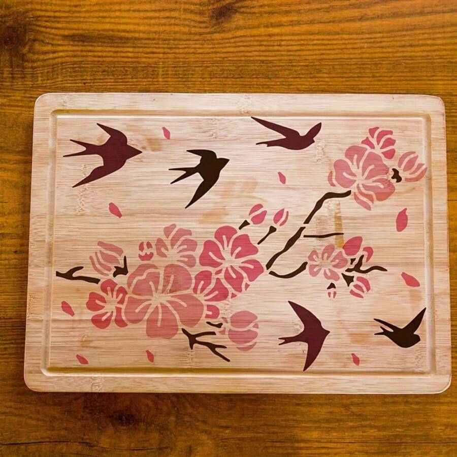 4Piece Cherry Blossom Art Stencils, A4 Size Reusable Painting Stencils