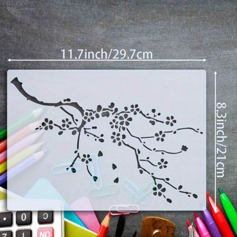 4Piece Cherry Blossom Art Stencils, A4 Size Reusable Painting Stencils