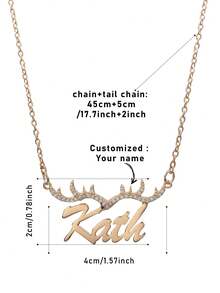 Customized English Initial Name Necklace, Antler Shape Gemstone Inlay Floral Trim Decoration, Personalized Letter Crafted, Customized Accessories, Personalized Jewelry, Gift For Mom, Personalized Christmas Ornament, Birthday Present